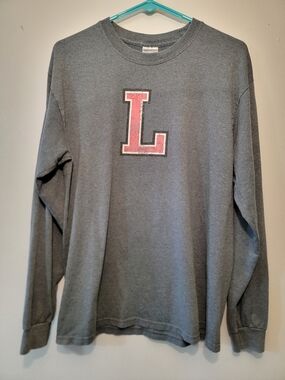Gildan Gray Long-Sleeve Tee with Red 'L' Graphic